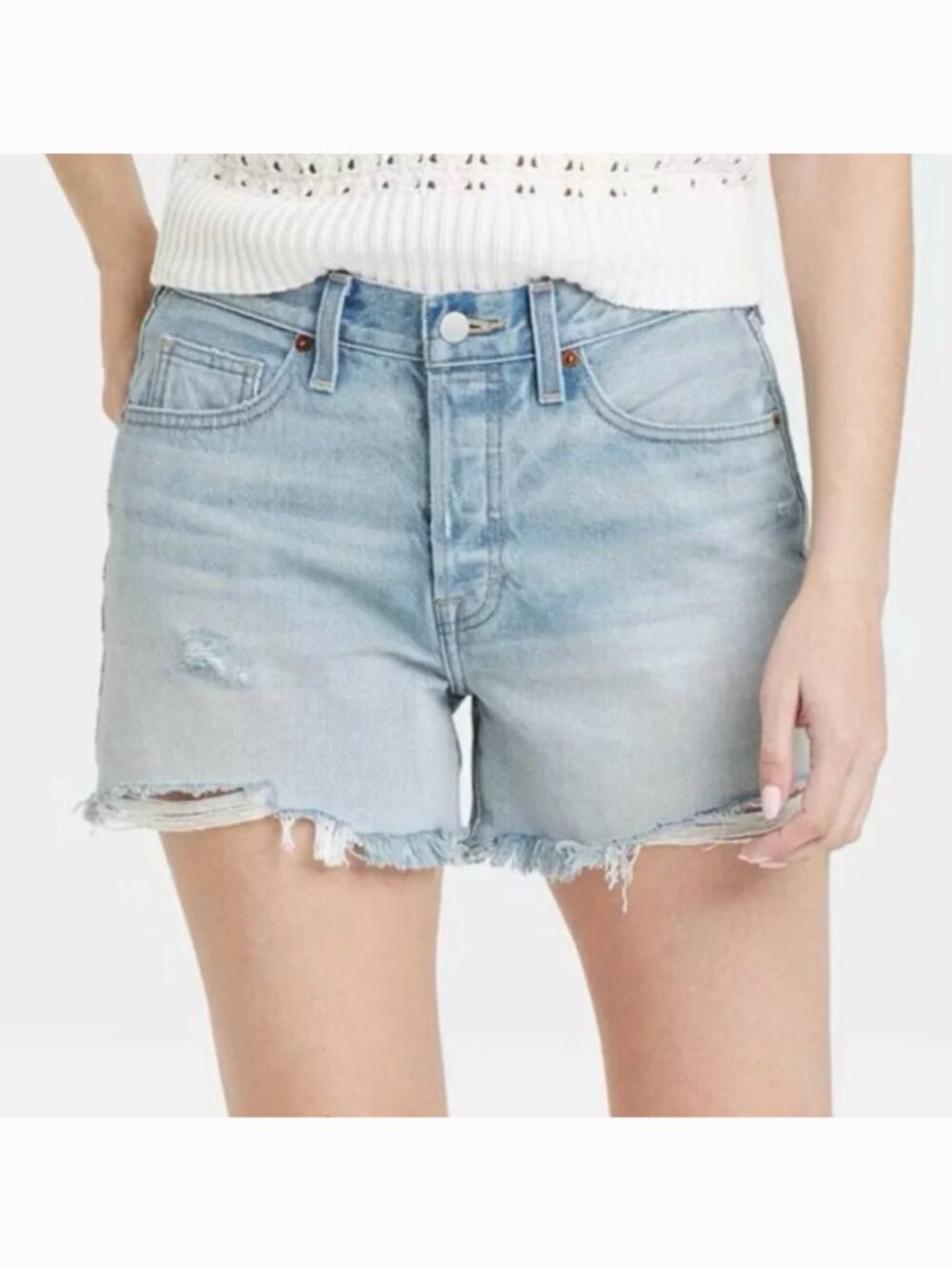 NEW NWT UNIVERSAL THREAD Mid Rise 90's Baggy Denim Shorts Light Wash Raw Hem 2